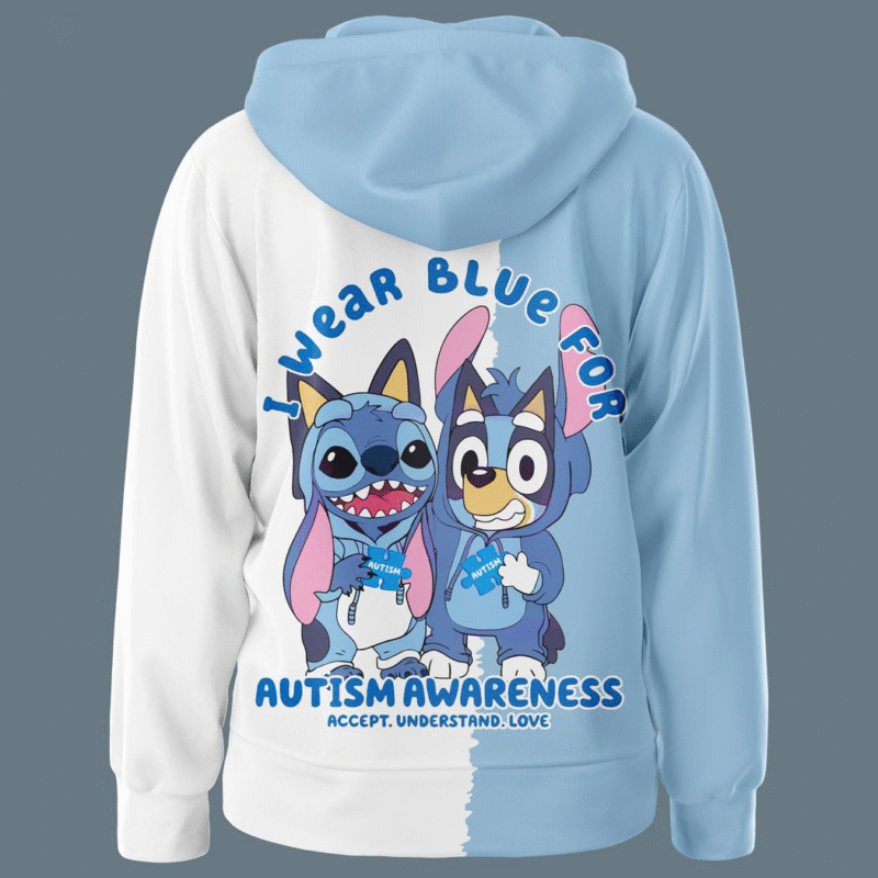 Bluey I Wear Blue For Autism Awareness Accept Understand Love Hoodie