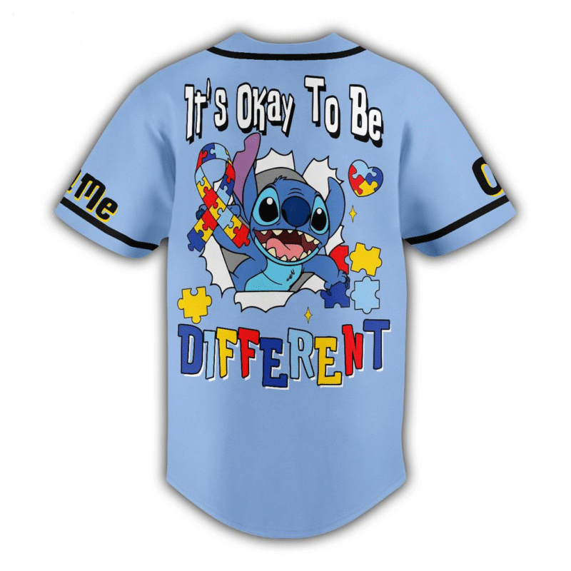 Stitch It’s Okay To Be Different Autism Awareness Custom Baseball Jersey