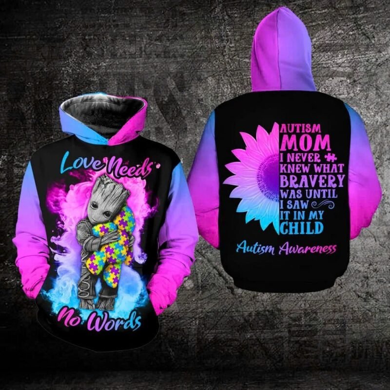 Love Needs No Words Autism Awareness 3D Hoodie