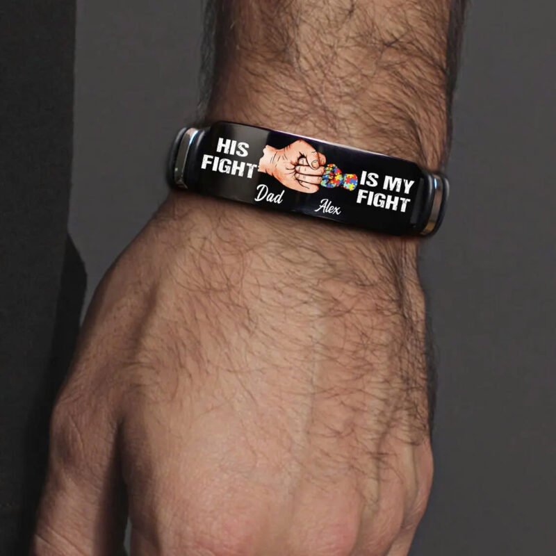 Personalized Autism Dad Bracelet, His Fight Is My Fighter Bracelet, Father's Day Gift, Gift for Dad Husband Grandpa