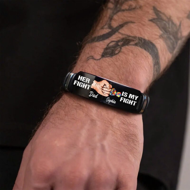 Personalized Autism Dad Bracelet, His Fight Is My Fighter Bracelet, Father's Day Gift, Gift for Dad Husband Grandpa