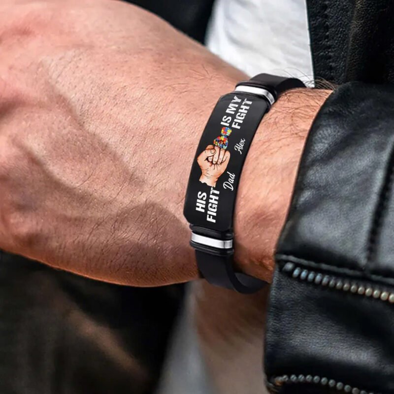 Personalized Autism Dad Bracelet, His Fight Is My Fighter Bracelet, Father's Day Gift, Gift for Dad Husband Grandpa