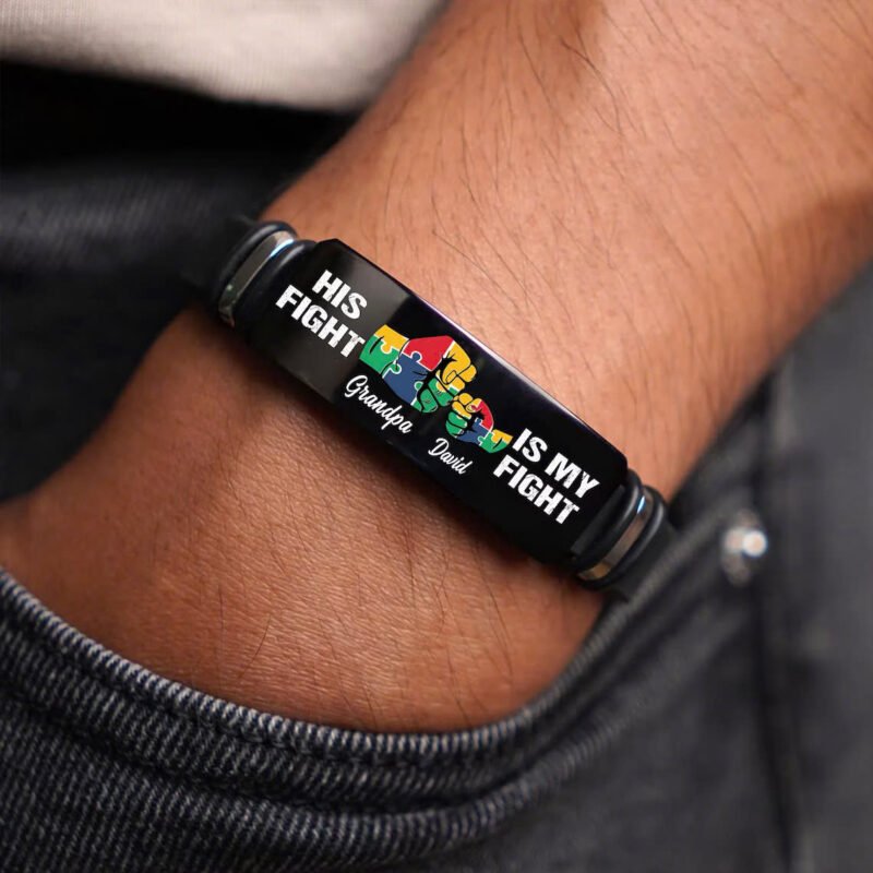 Personalized Autism Grandpa Bracelet, His Fight Is My Fighter Bracelet, Father Day Gift, Gift for Dad Husband Grandpa