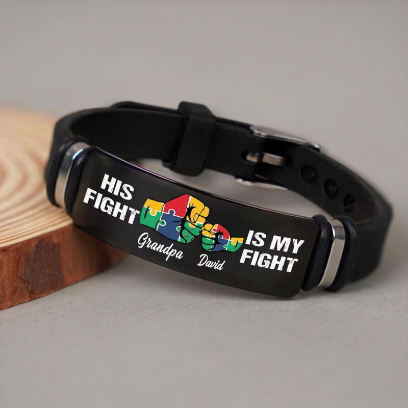 Personalized Autism Grandpa Bracelet, His Fight Is My Fighter Bracelet, Father Day Gift, Gift for Dad Husband Grandpa