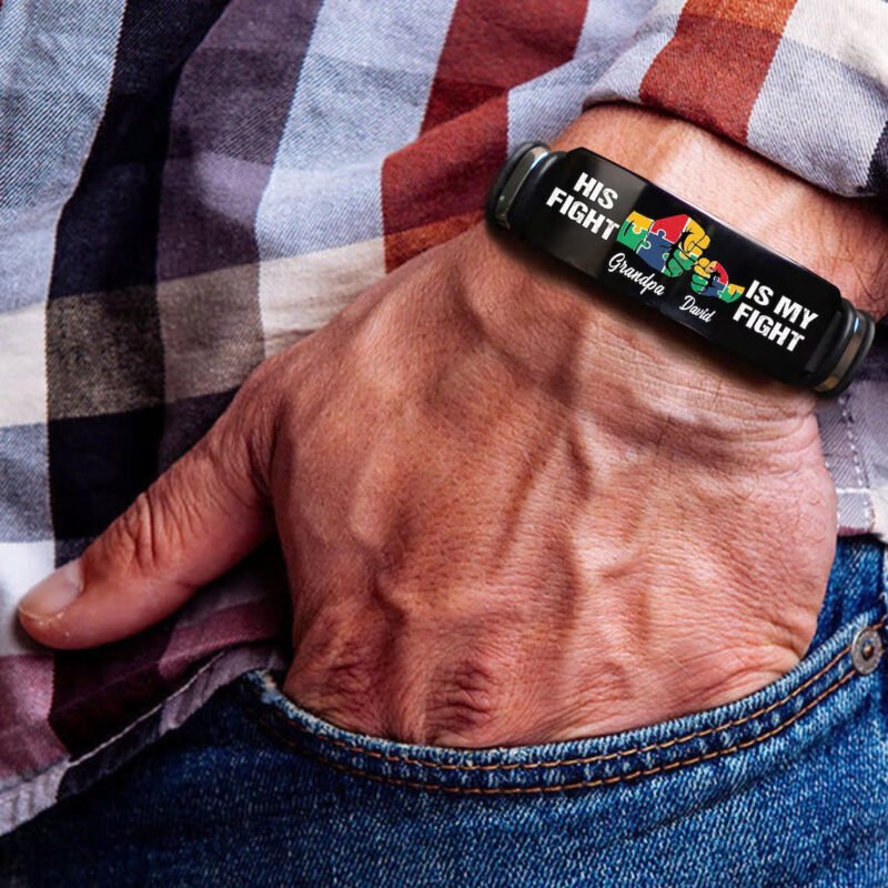 Personalized Autism Grandpa Bracelet, His Fight Is My Fighter Bracelet, Father Day Gift, Gift for Dad Husband Grandpa